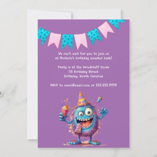 Kleurrijk Monster Twaalf jaar Verjaardag Uitnodigi Kaart (Achterkant)