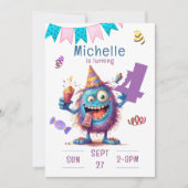 Kleurrijk Monster Vier jaar Verjaardag Uitnodiging (Voorkant)