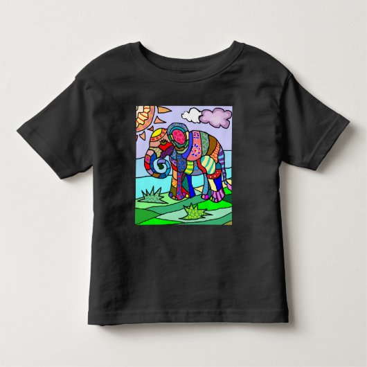 Kleurrijk, mooi schilderij van elefant kinder shirts (Voorkant)