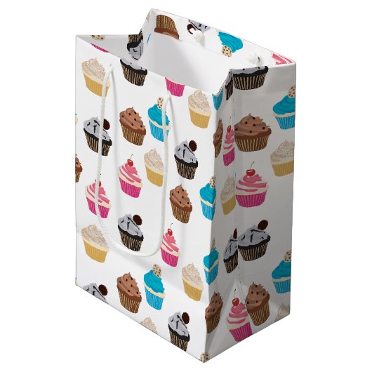 Kleurrijk Mooie Cupcakes Patroon Medium Cadeauzakje (Voorkant Gekanteld)