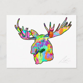 Kleurrijk Moose Painting Art White Blank Briefkaart