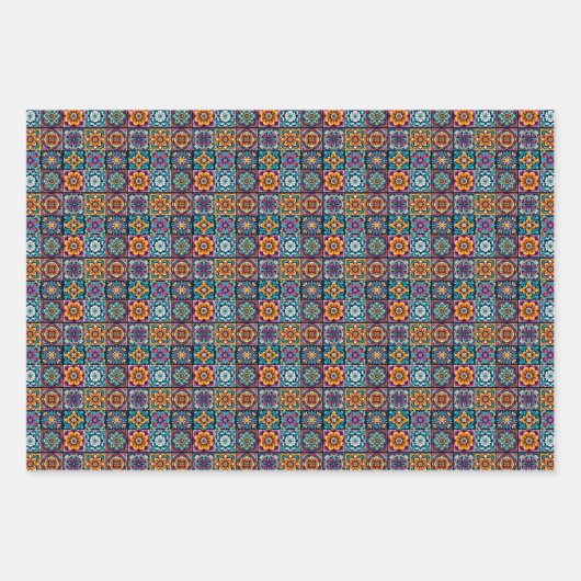 Kleurrijk mozaïek bloemenontwerp met tegels 16 inpakpapier vel (Voorkant 3)