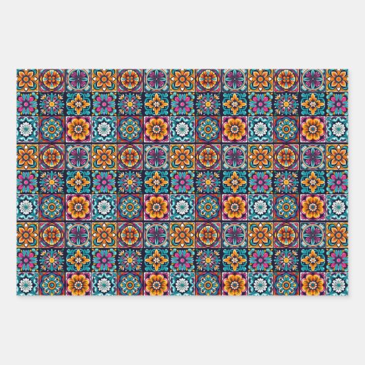 Kleurrijk mozaïek bloemenontwerp met tegels 16 inpakpapier vel (Voorkant)