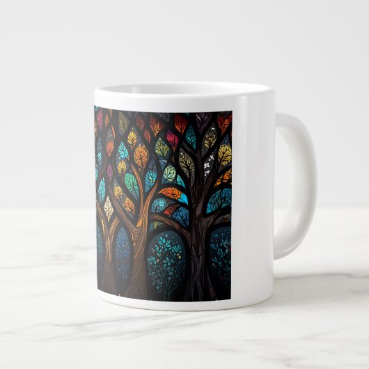 Kleurrijk Mozaïek Glas in lood Tree effect ontwerp Grote Koffiekop (Voorkant rechts)