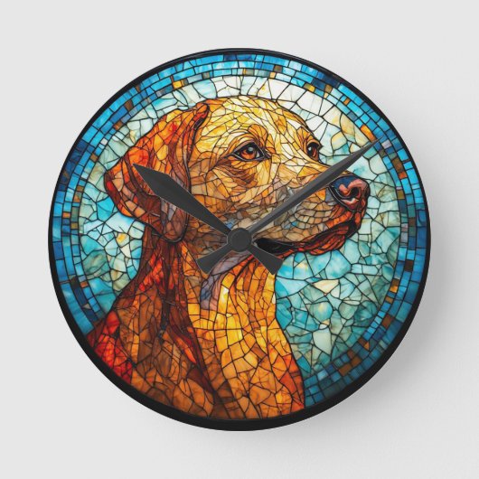 Kleurrijk Mozaïek Hond Ronde Klok (Voorkant)