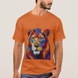 Kleurrijk mozaïek leeuw beeldhouwwerk t-shirt