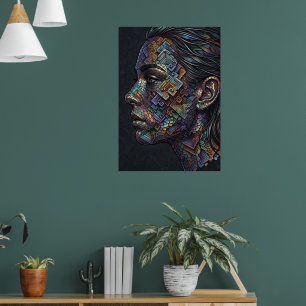Kleurrijk Mozaïek Poster met Portret van Afrikaans