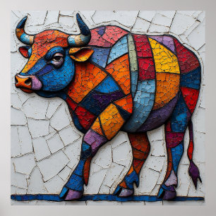 Kleurrijk Mozaïek Stier Poster