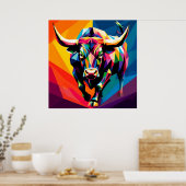 Kleurrijk Mozaïek Stier Poster (Keuken)