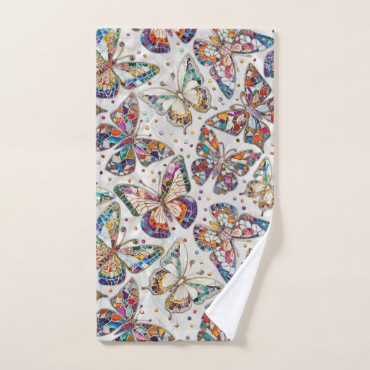 Kleurrijk Mozaïek Vlinder patroon op parel Bad Handdoek (Handdoek)