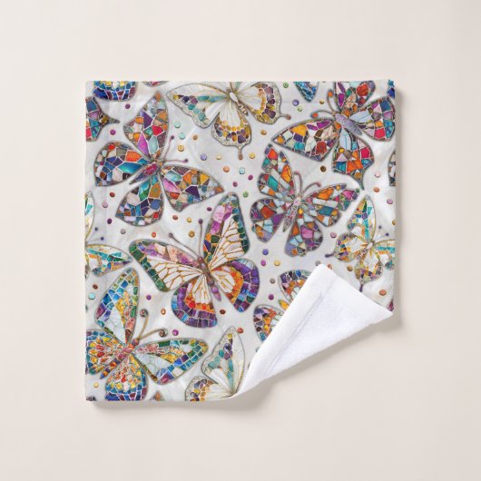 Kleurrijk Mozaïek Vlinder patroon op parel Bad Handdoek (Wasdoekje)