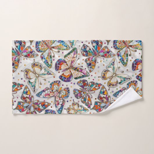 Kleurrijk Mozaïek Vlinder patroon op parel Bad Handdoek (Handdoek)