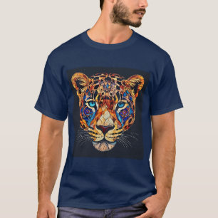 Kleurrijk mozaïekkunstwerk van een luipaardkop t-shirt