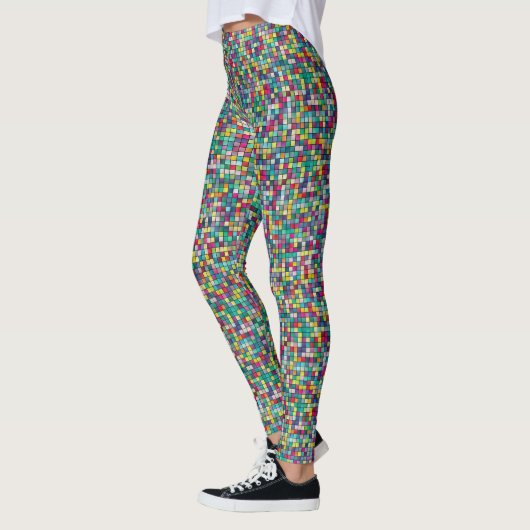 Kleurrijk mozaïekpatroon, geometrische vierkantspa leggings (Links)