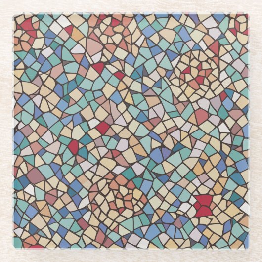 Kleurrijk mozaïekpatroon glazen onderzetter (Voorkant)