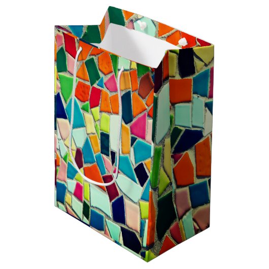 Kleurrijk Mozaïekpatroon Medium Cadeauzakje (Voorkant Gekanteld)