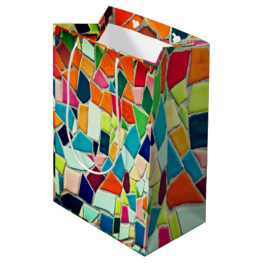 Kleurrijk Mozaïekpatroon Medium Cadeauzakje (Achterkant Gekanteld)