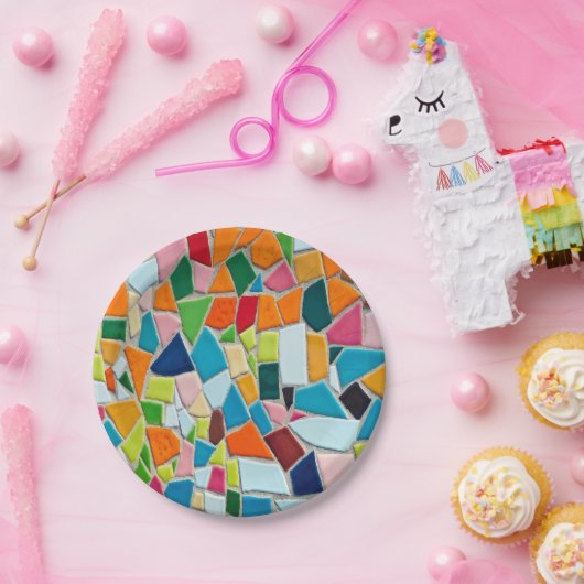 Kleurrijk mozaïekpatroon papieren bordje (Feest)