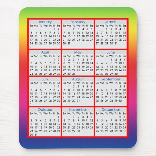 Kleurrijk muismatje kalender voor 2016 muismat (Voorkant)