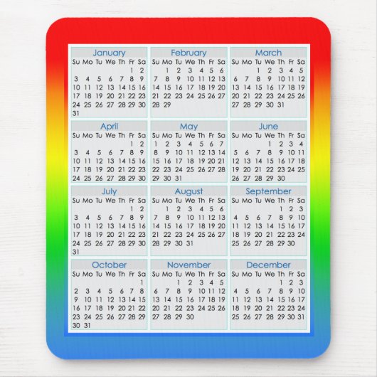 Kleurrijk muismatje kalender voor 2016 muismat (Voorkant)