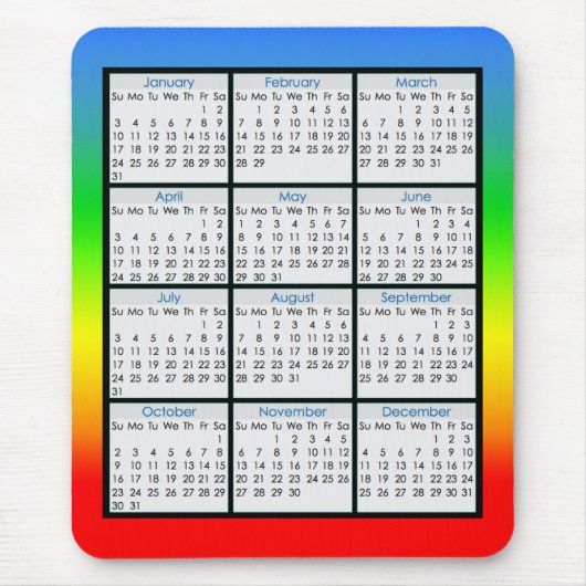 Kleurrijk muismatje kalender voor 2016 muismat (Voorkant)