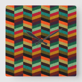 Kleurrijk multi-gekleurd visgraatpatroon vierkante klok (Voorkant)