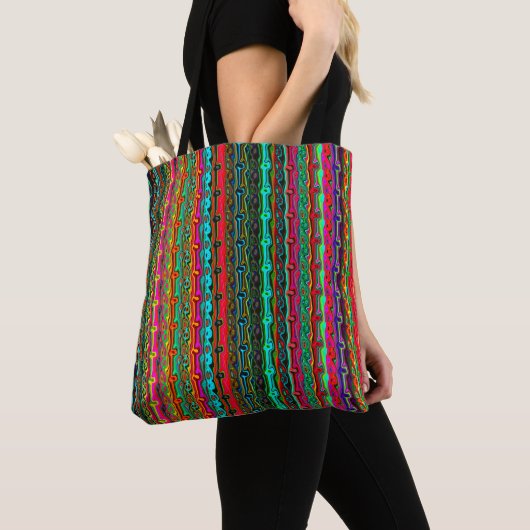 Kleurrijk multi-kleurenpatroon tote bag (Dichtbij)