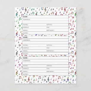 Kleurrijk muziek adresboek pagina