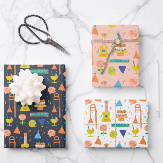Kleurrijk muzikaal verjaardagsfeestje inpakpapier vel (Voorkant)