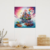 Kleurrijk mysterieus natuur fantasie land poster (Keuken)