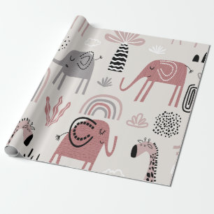 Kleurrijk naadloos patroon met cute olifanten en cadeaupapier