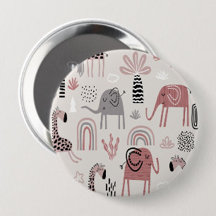 Kleurrijk naadloos patroon met cute olifanten en ronde button 4,0 cm