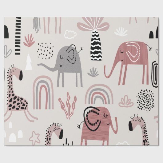Kleurrijk naadloos patroon met schattige olifanten cadeaupapier (Vlak)
