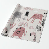 Kleurrijk naadloos patroon met schattige olifanten cadeaupapier (Uitgerold)