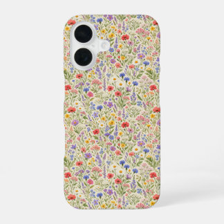 Kleurrijk naadloos patroon van wilde bloemenweide iPhone 16 hoesje