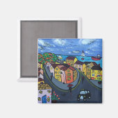 Kleurrijk, naïef Uitzicht van Robin Hood's Bay Magneet (Voorkant / Achterkant)