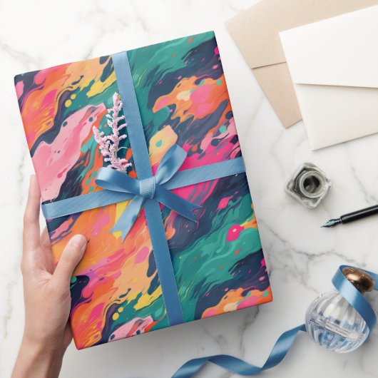 Kleurrijk nat verfpatroon cadeaupapier (Geschenken)