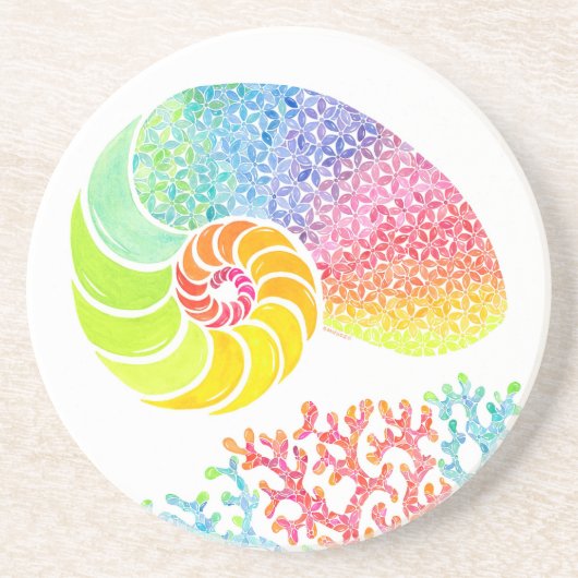 Kleurrijk Nautilus Sandstone-Onderzetter Zandsteen Onderzetter (Voorkant)