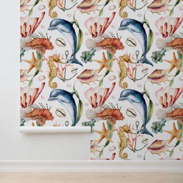 Kleurrijk nautisch onderwater Zee Animal Life Behang (Applicatie)