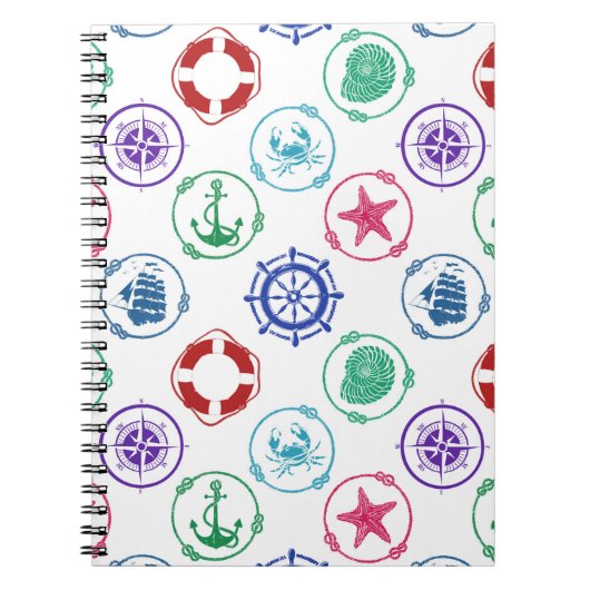 Kleurrijk Nautisch Patroon Notitieboek (Voorkant)