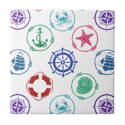 Kleurrijk Nautisch Patroon Tegeltje (Voorkant)