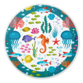 Kleurrijk nautisch Zee Dieren & Planten Patroon Keramische Knop (Voorkant)