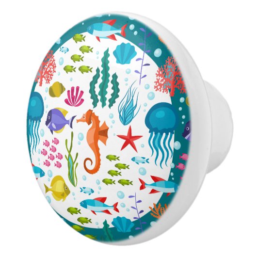 Kleurrijk nautisch Zee Dieren & Planten Patroon Keramische Knop (Rechts)