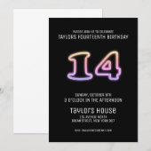 Kleurrijk Neon Bord 14e Trendy Verjaardagsfeestje Kaart (Voorkant / Achterkant)