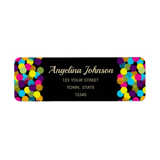 Kleurrijk Neon Confetti Patroon Zwart Modern Feest Etiket (Voorkant)