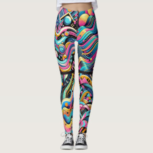 Kleurrijk Neon Fel Abstract 90's Patroon Print Leggings