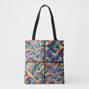 Kleurrijk Neon Helder Abstract 90'er Patroon Print Tote Bag