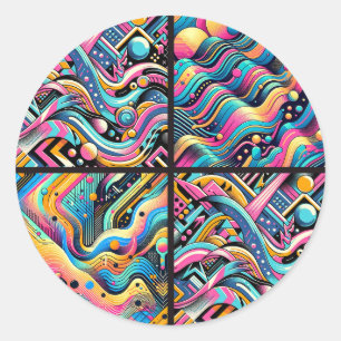 Kleurrijk Neon Helder Abstract 90's Patroon Print Ronde Sticker