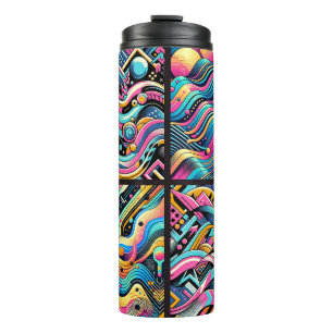 Kleurrijk Neon Helder Abstract 90's Patroon Print Thermosbeker