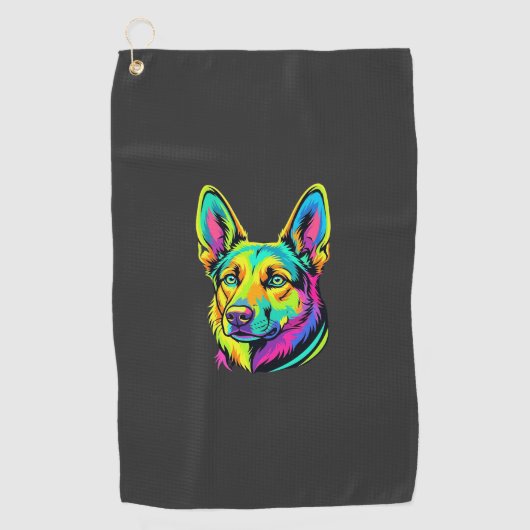 Kleurrijk Neon Hond Vector Portret Golfhanddoek (Voorkant)